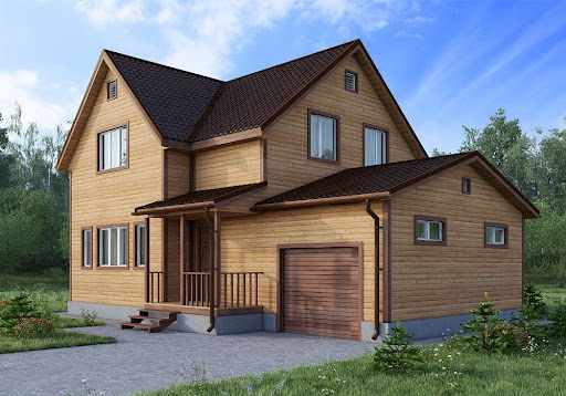 Деревянный дом с гаражом